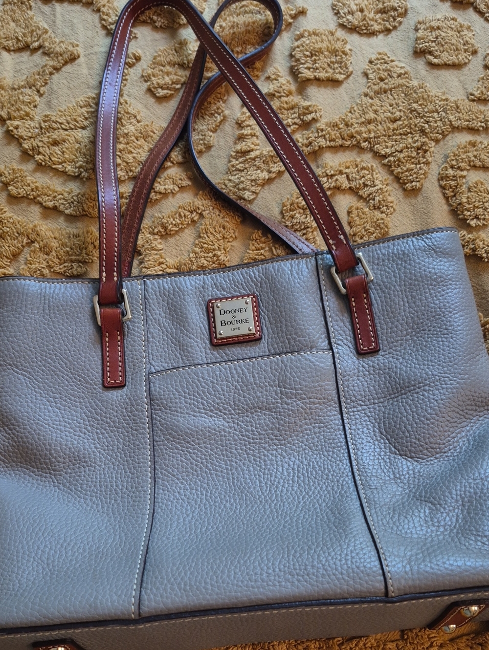 Dooney & Bourke Gray Tote with Brown Leather Straps